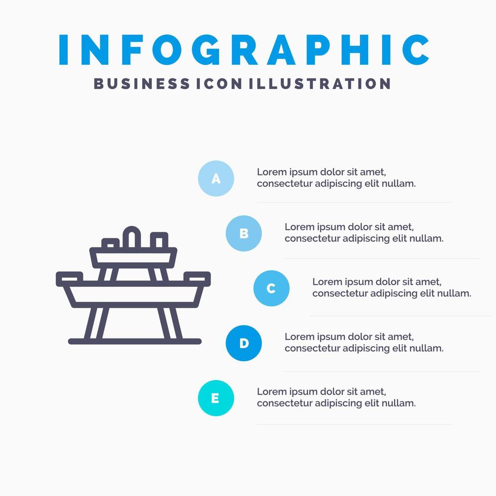 Bench Food Park Seat Picnic Blue Infographics Template 5 Steps Vector Line Icon template