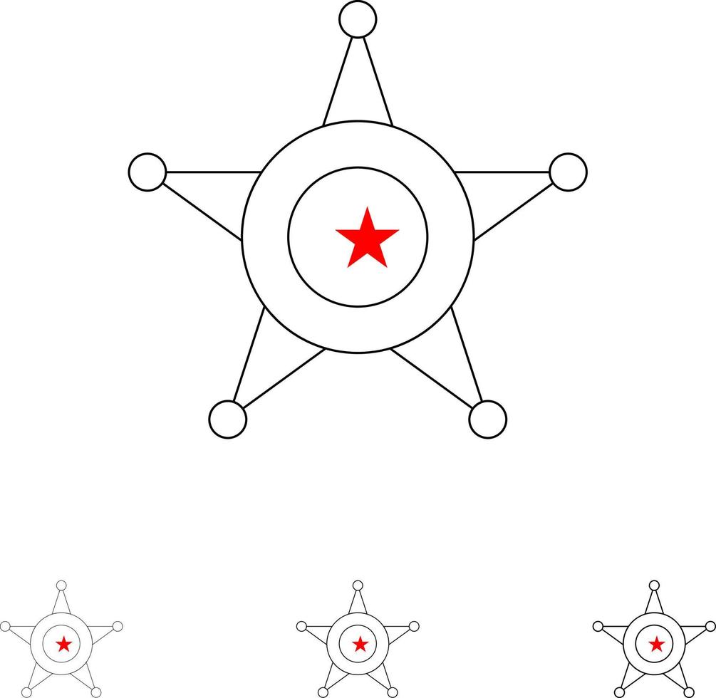 conjunto de iconos de línea negra audaz y delgada de la estrella de la policía de los hombres vector