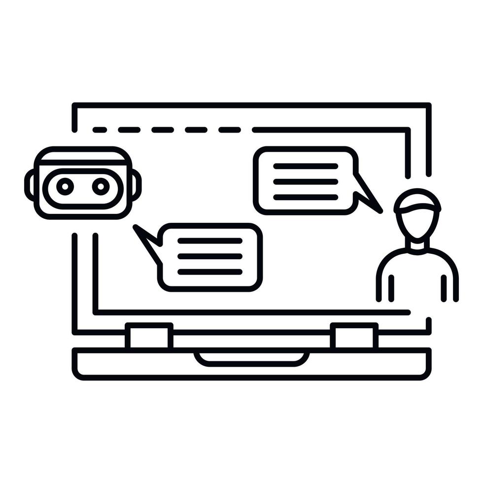 Chat bot talk laptop icon, outline style vector