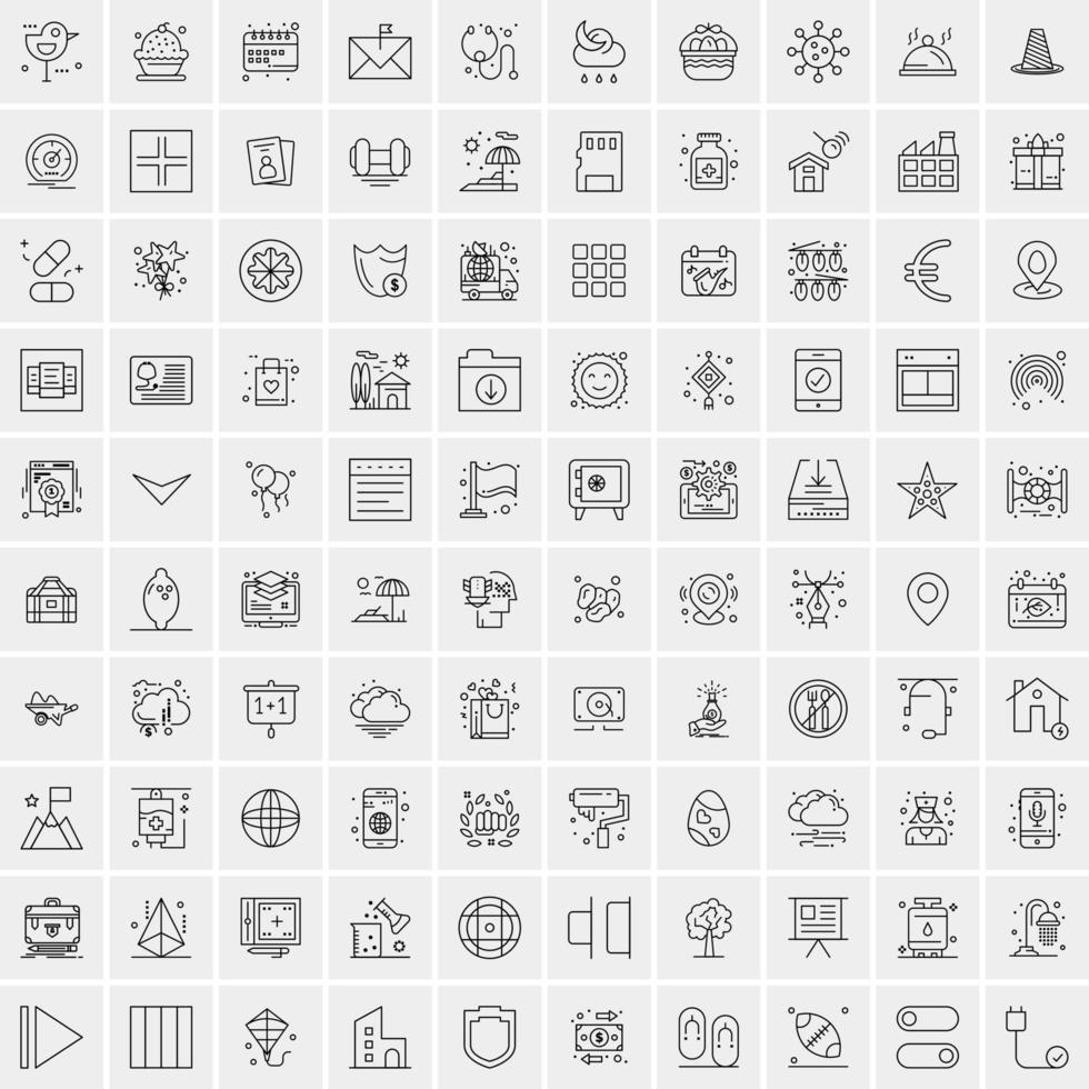 100 Universal Black Line Icons on White Background vector