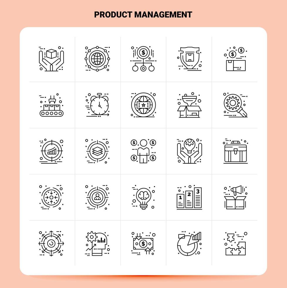 OutLine 25 Product Management Icon set Vector Line Style Design Black Icons Set Linear pictogram pack Web and Mobile Business ideas design Vector Illustration