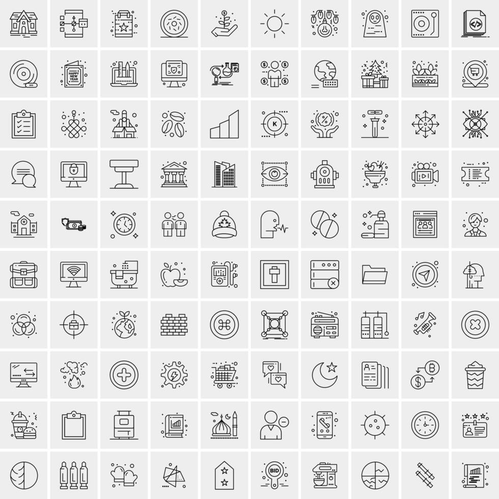 100 iconos universales de línea negra sobre fondo blanco vector