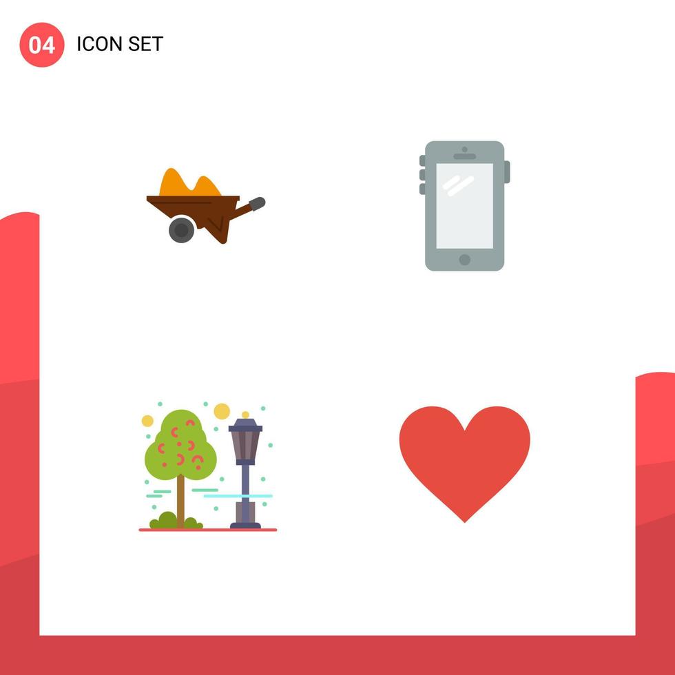User Interface Pack of 4 Basic Flat Icons of wheelbarrow huawei garden phone tree Editable Vector Design Elements