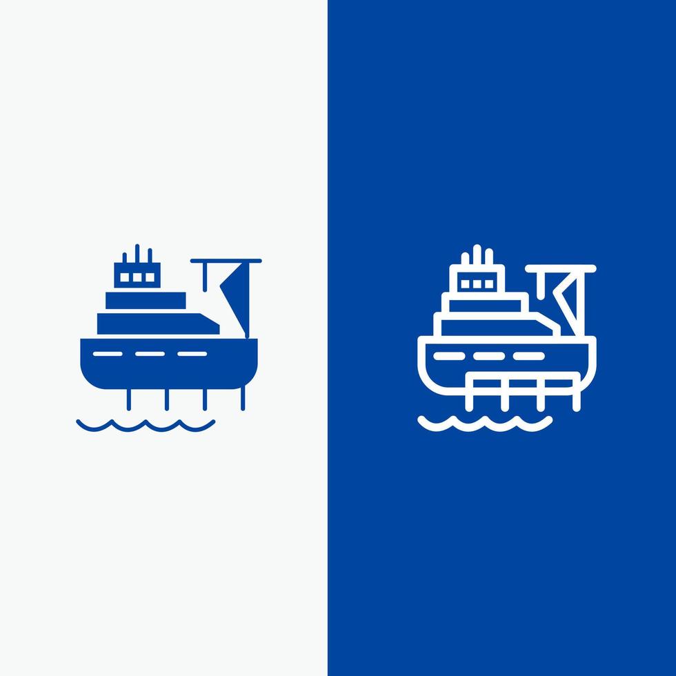barco carga línea de construcción y glifo icono sólido bandera azul línea y glifo icono sólido bandera azul vector