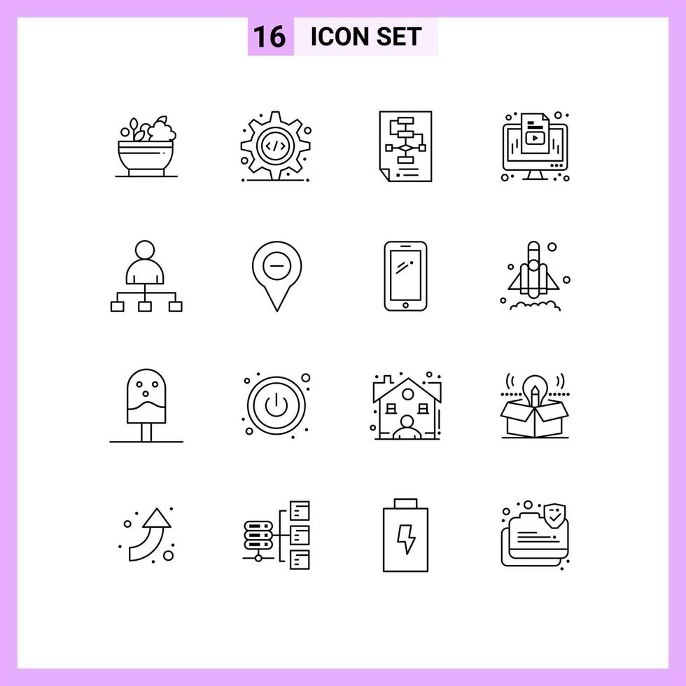 Pictogram Set of 16 Simple Outlines of user media business marketing strategy Editable Vector Design Elements