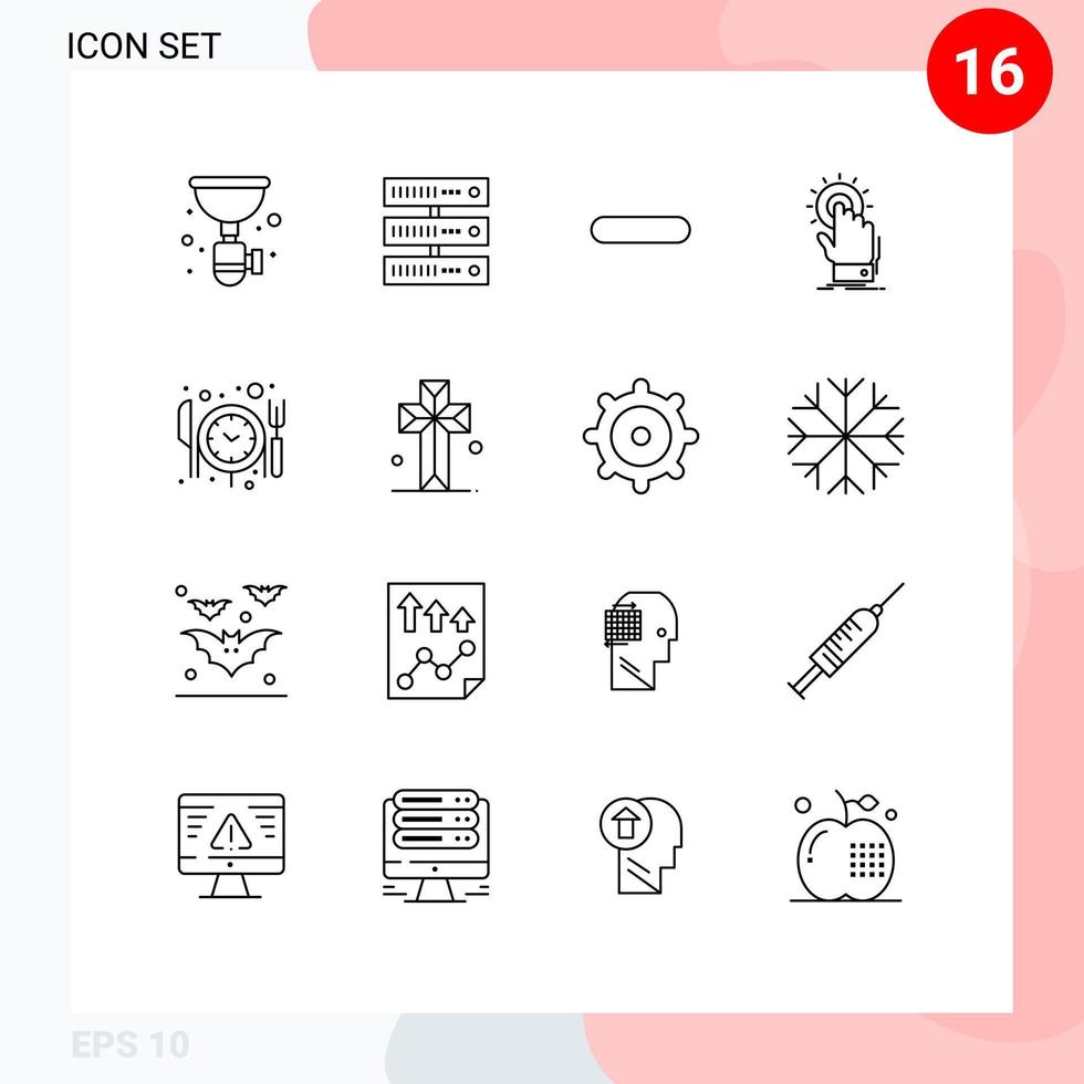 16 iconos creativos, signos y símbolos modernos de la red manual de inicio, haga clic en eliminar elementos de diseño vectorial editables vector