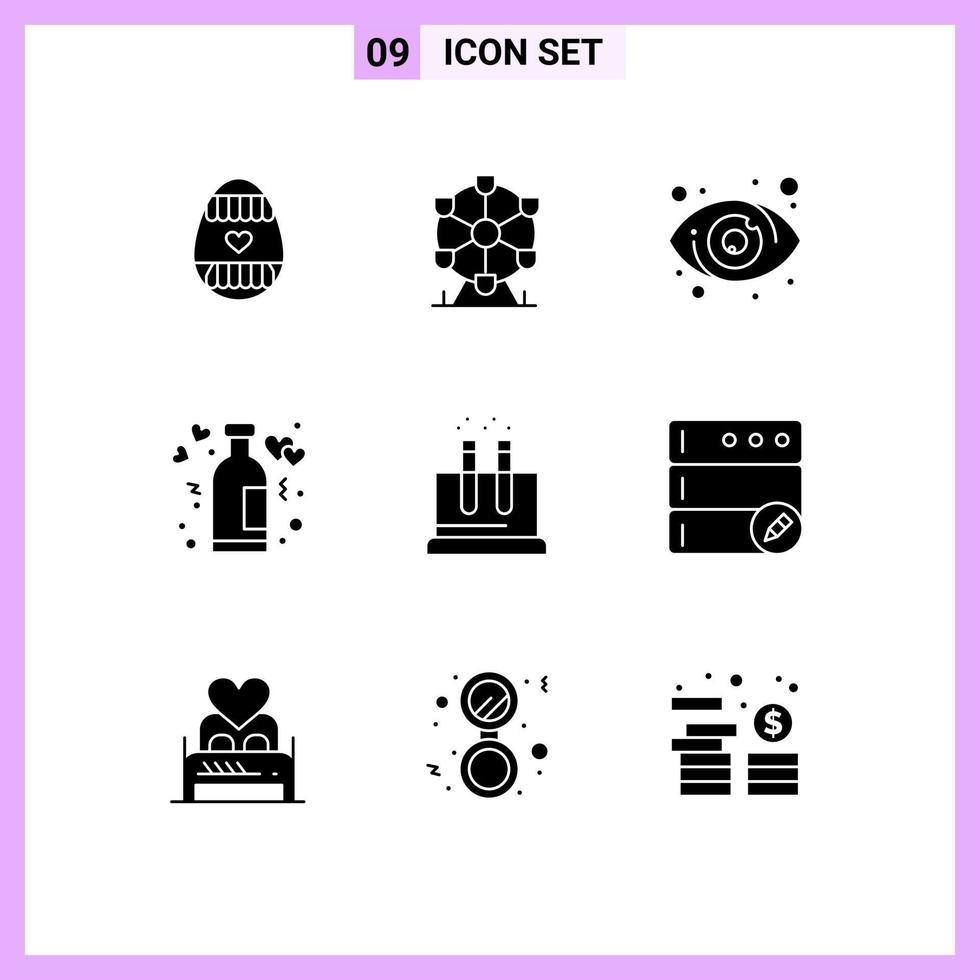 Set of 9 Modern UI Icons Symbols Signs for test wine target romance lifestyle Editable Vector Design Elements