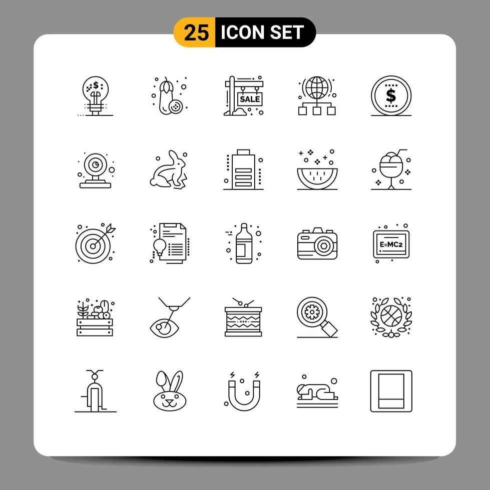 25 User Interface Line Pack of modern Signs and Symbols of finance network hording link globe Editable Vector Design Elements