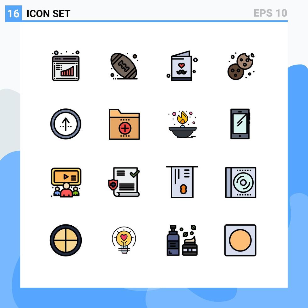 conjunto de pictogramas de 16 líneas simples llenas de color plano de flecha de dirección padre comida galleta elementos de diseño de vectores creativos editables