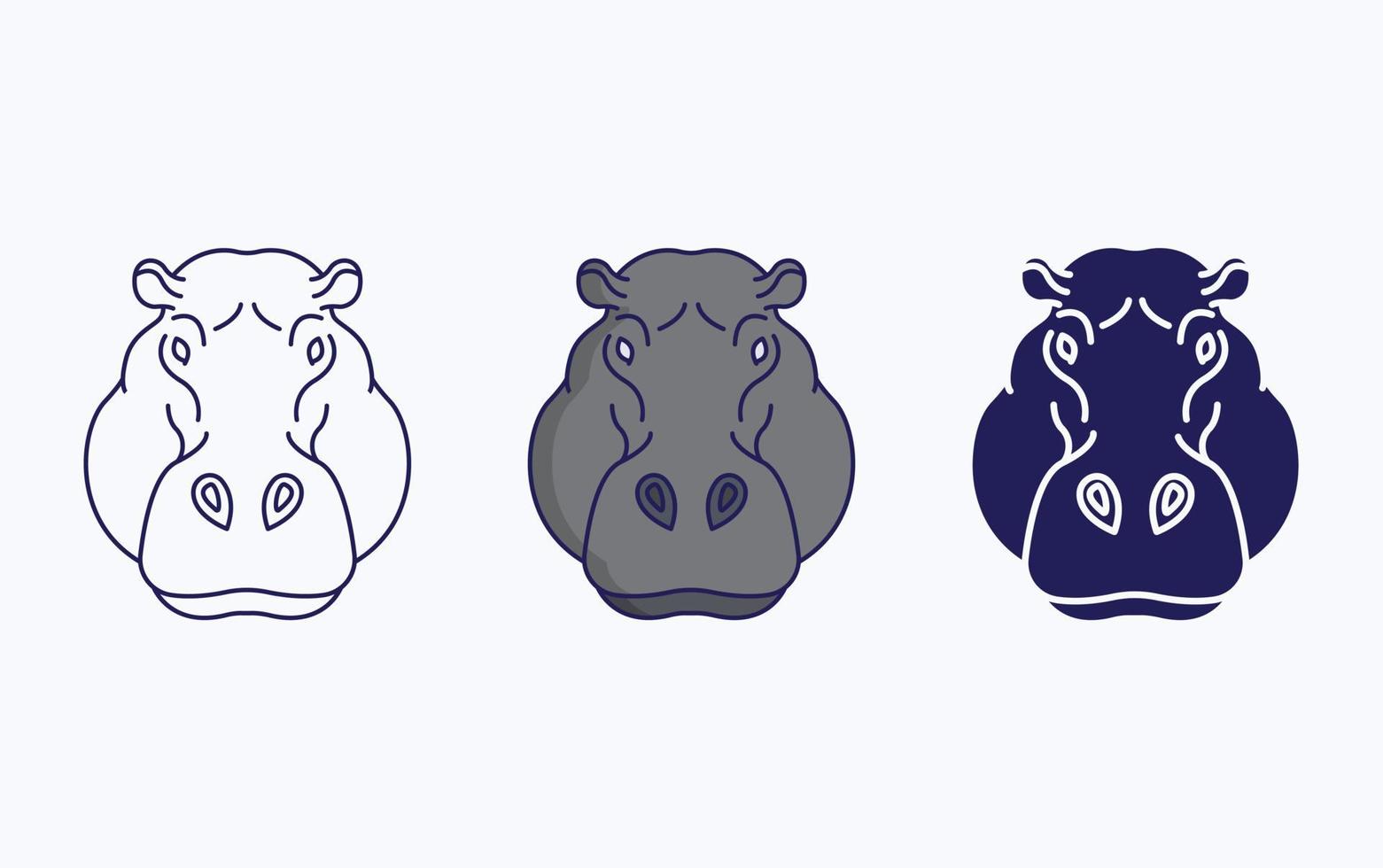 Hippopotamus face line and glyph icon, vector illustration
