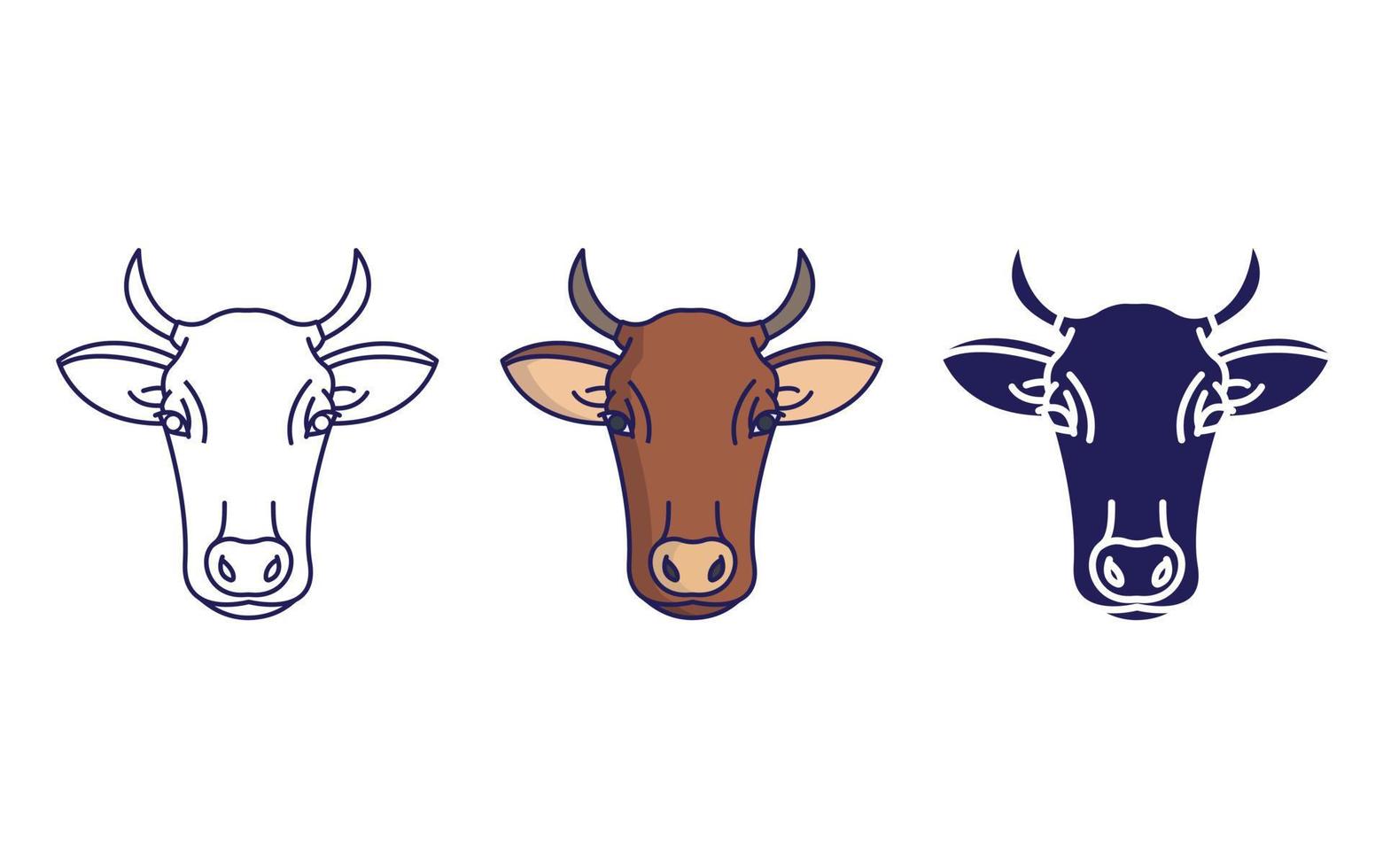 Cow face line and glyph icon, vector illustration