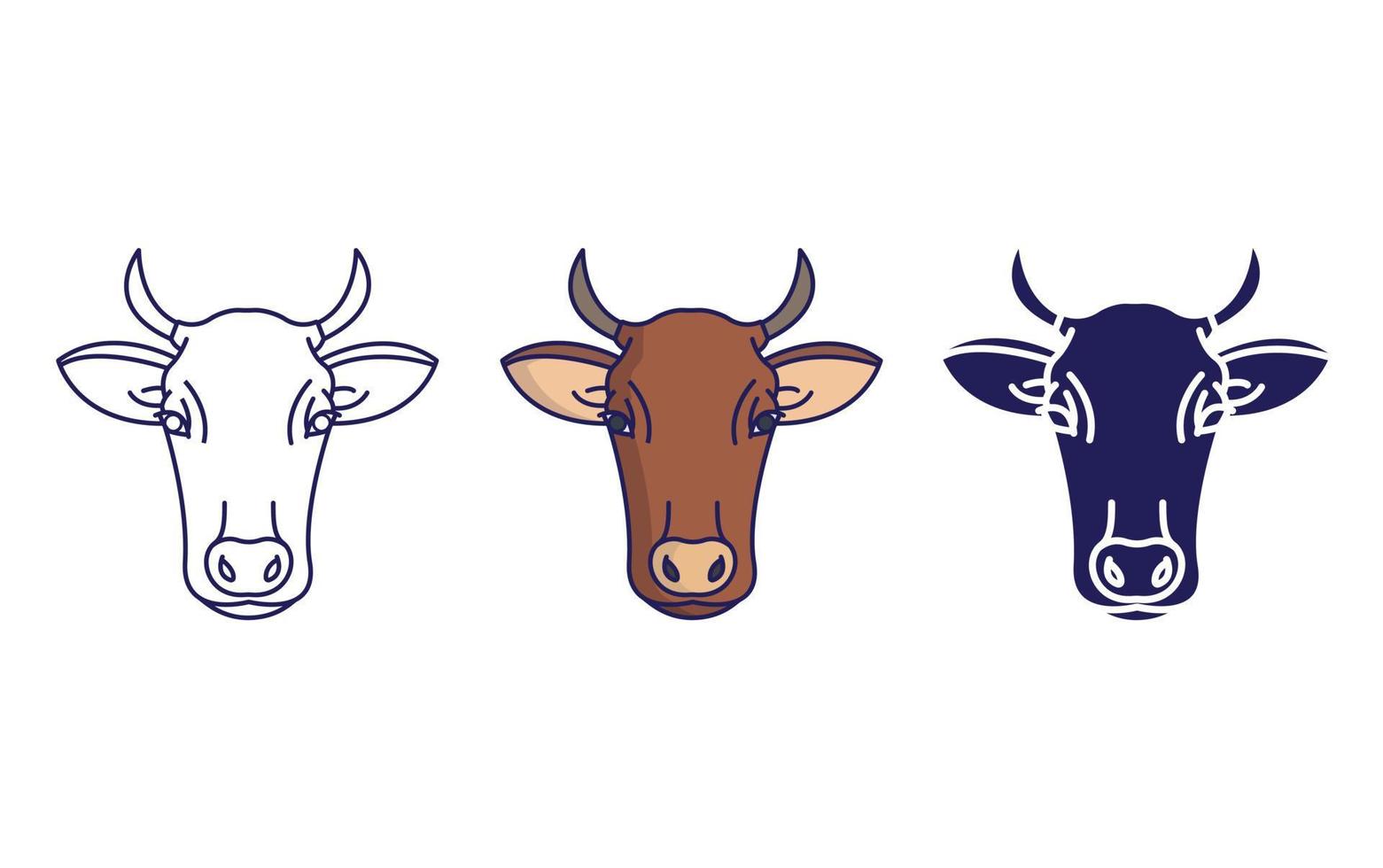 línea de cara de vaca e icono de glifo, ilustración vectorial vector