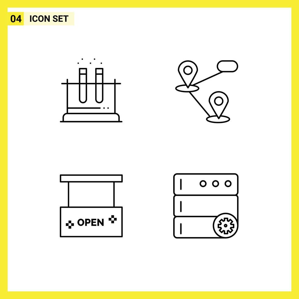 4 colores planos universales de línea de llenado establecidos para aplicaciones web y móviles laboratorio de ciencia abierta salón de mapa elementos de diseño vectorial editables vector