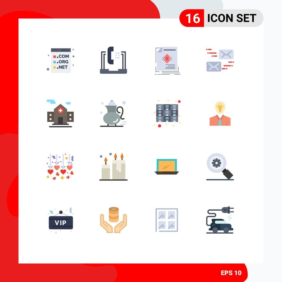 Pictogram Set of 16 Simple Flat Colors of marketing email laptop page leaflet Editable Pack of Creative Vector Design Elements