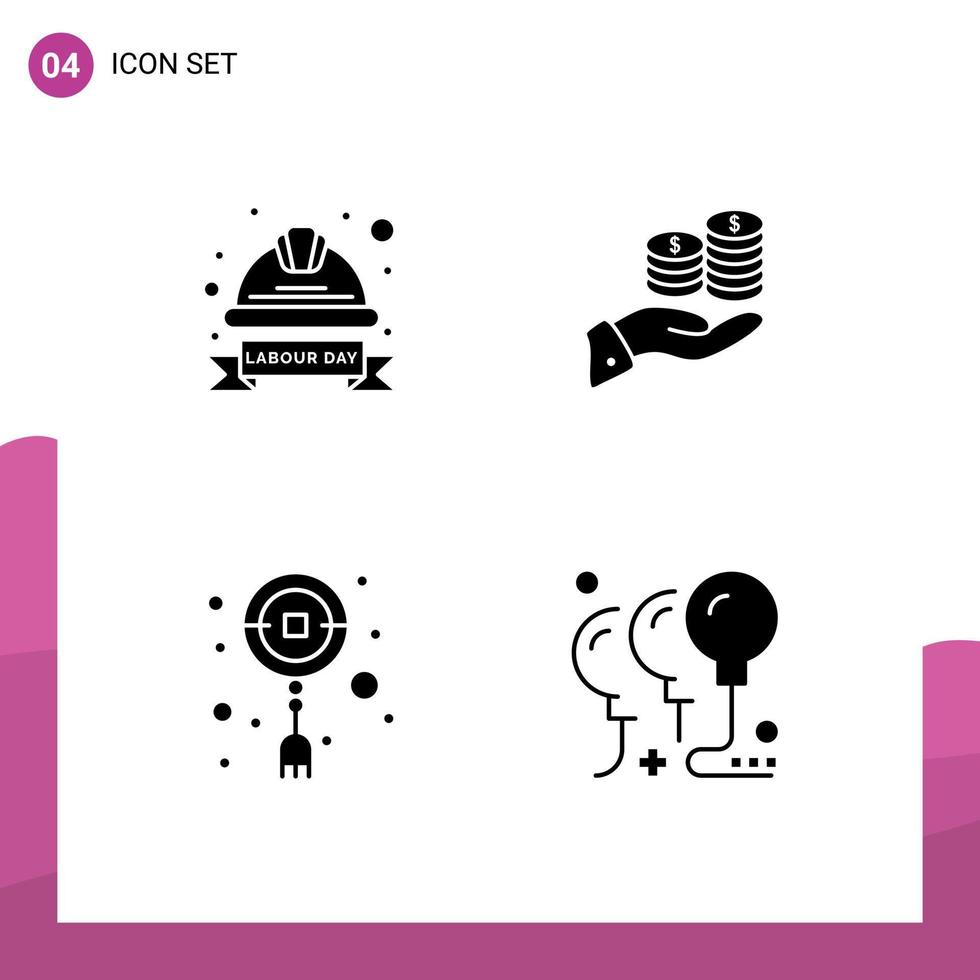 Universal Icon Symbols Group of 4 Modern Solid Glyphs of cap finance helmet care money Editable Vector Design Elements