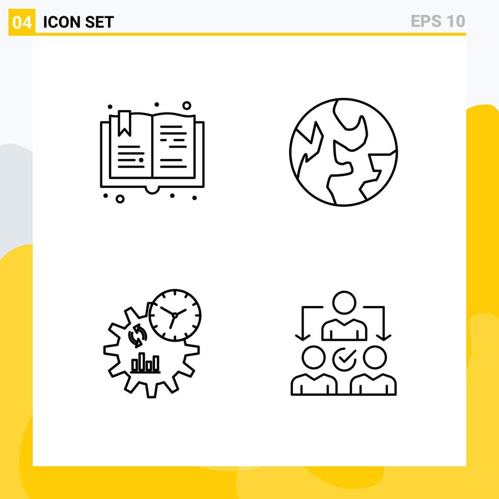 4 Universal Line Signs Symbols of book management hobby world assignment Editable Vector Design Elements