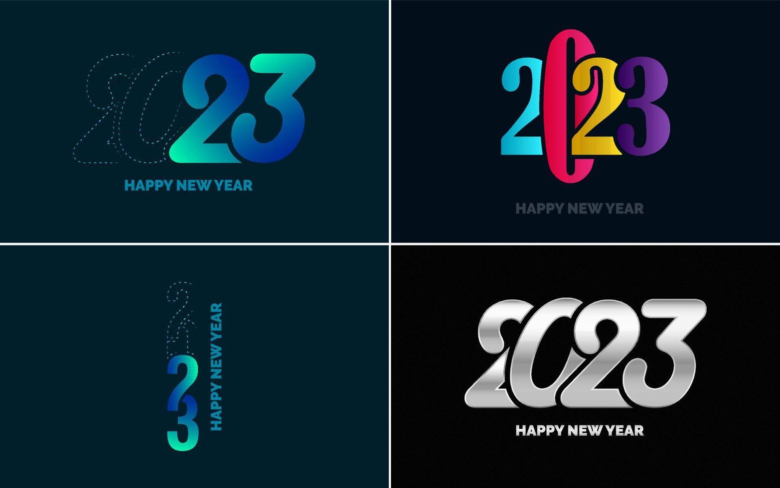 gran conjunto 2023 feliz año nuevo diseño de texto de logotipo negro. Plantilla de diseño de 20 23 números. colección de símbolos de 2023 feliz año nuevo vector