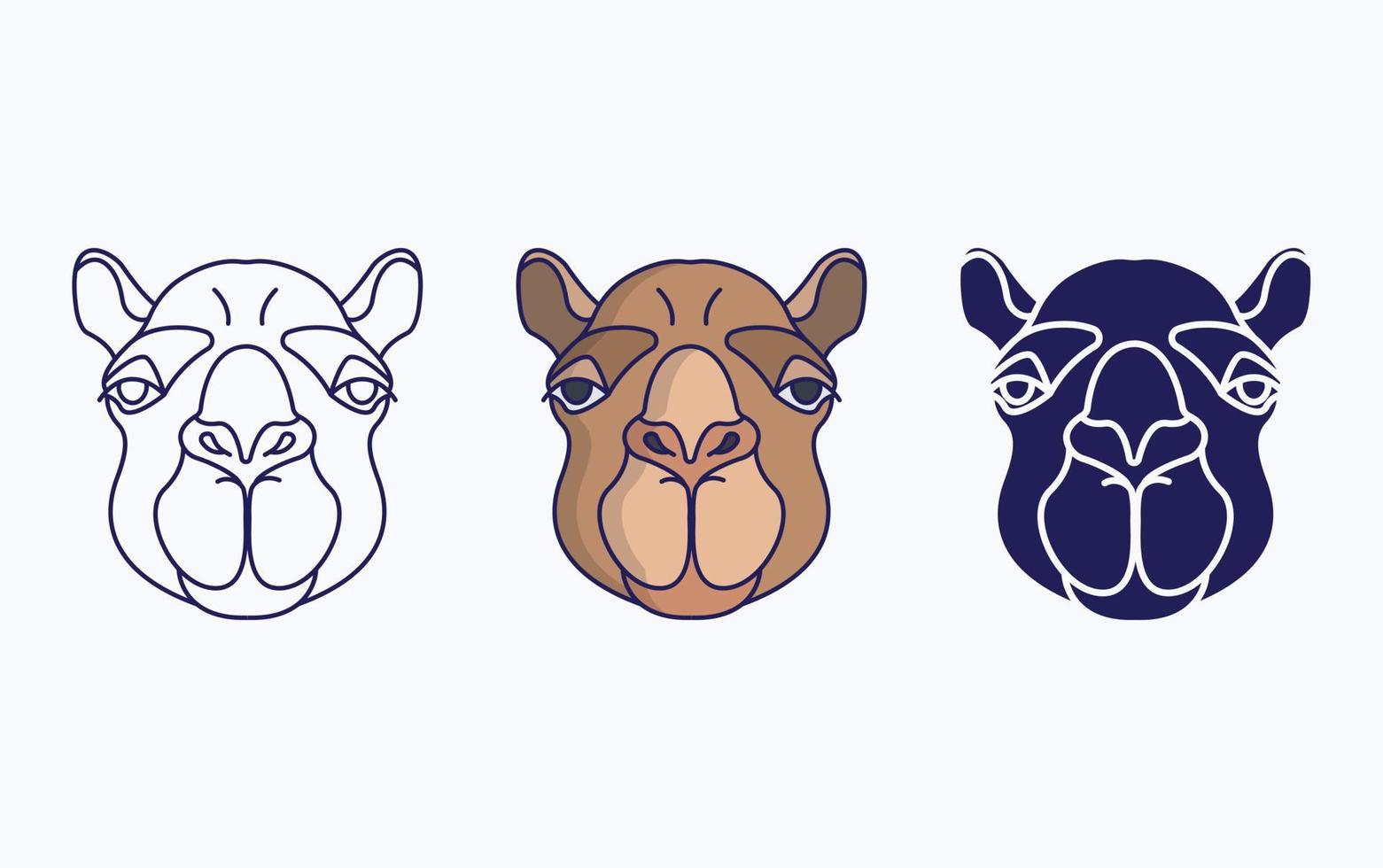Camel face line and glyph icon, vector illustration