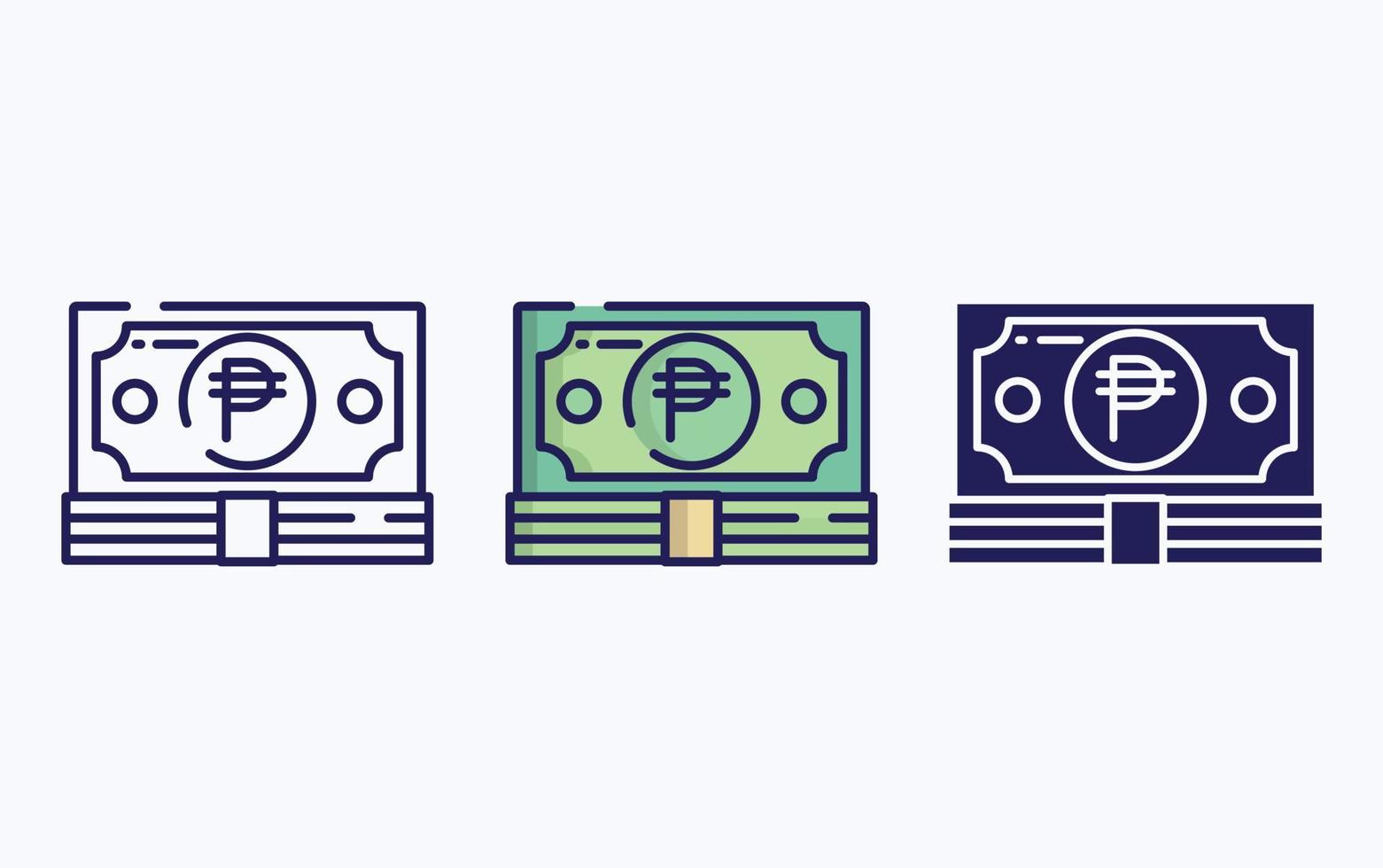 billete de moneda, línea de dinero e icono de glifo, ilustración vectorial vector