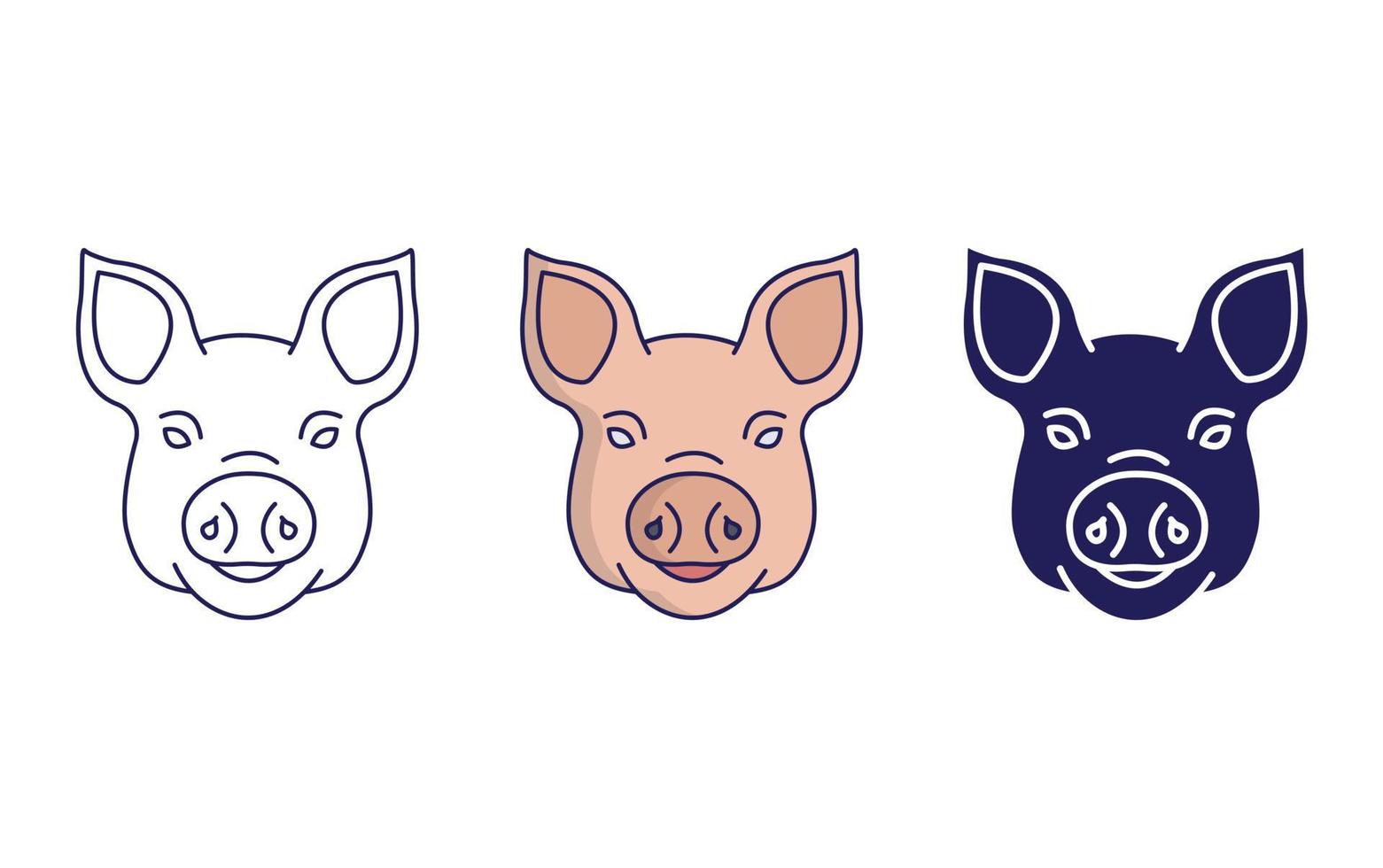 Pig face line and glyph icon, vector illustration