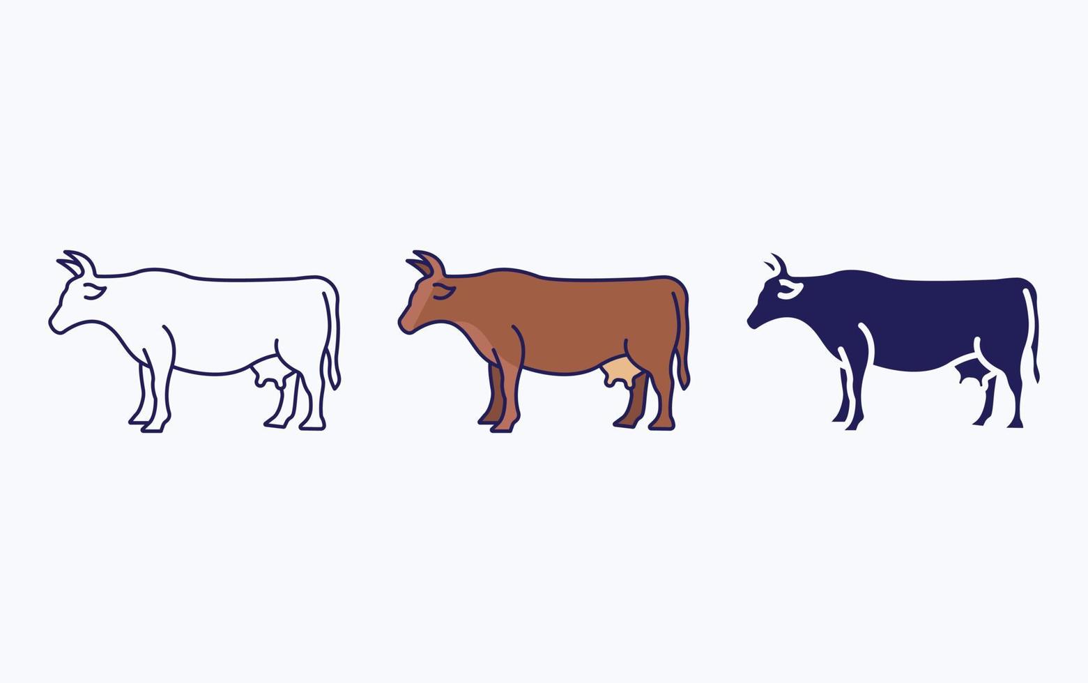 línea de vaca e icono de glifo, ilustración vectorial vector