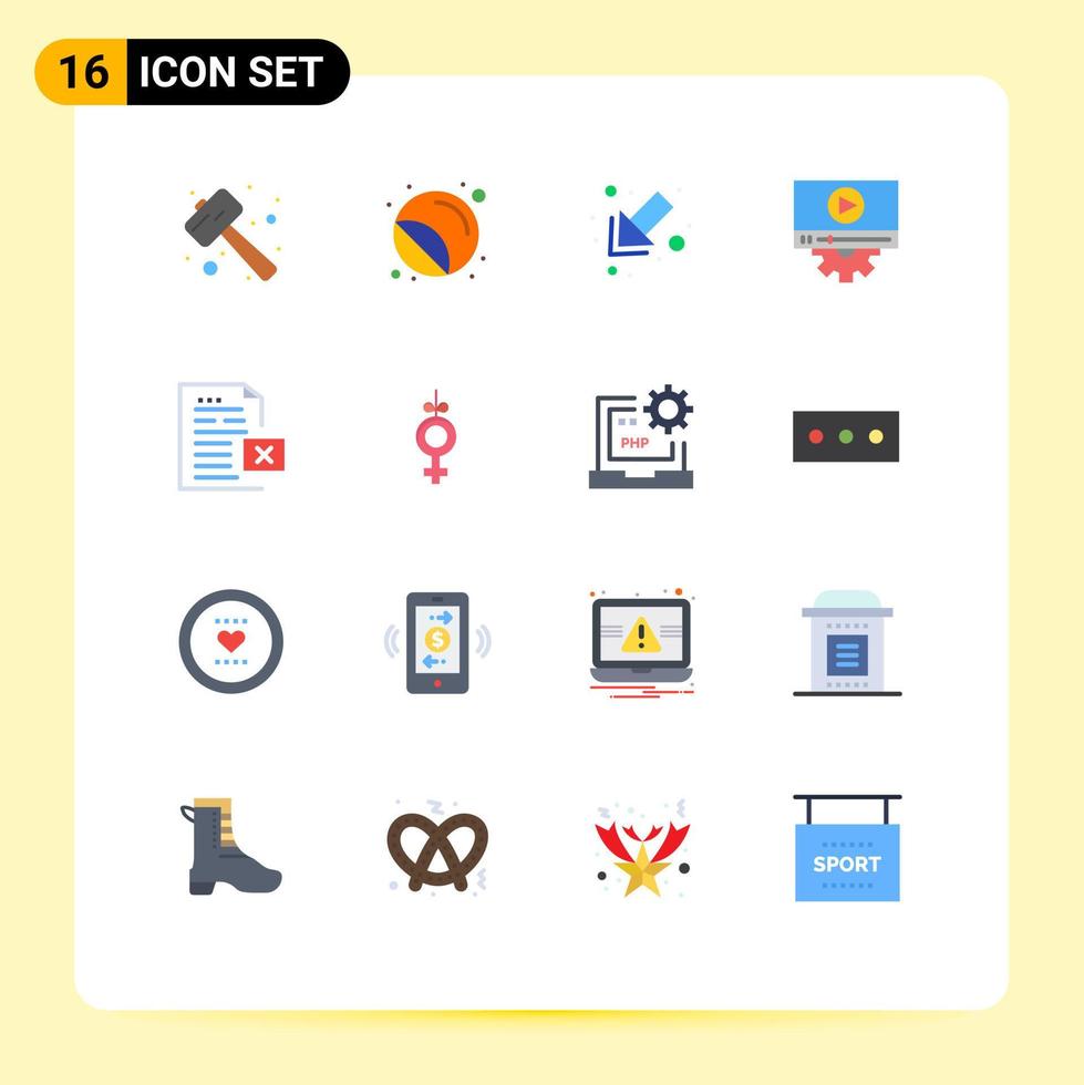 Modern Set of 16 Flat Colors Pictograph of data setting printing play left Editable Pack of Creative Vector Design Elements
