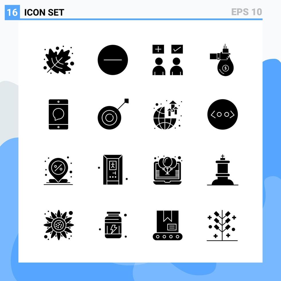 moderno 16 iconos de estilo sólido símbolos de glifo para uso general signo de icono sólido creativo aislado sobre fondo blanco paquete de 16 iconos vector