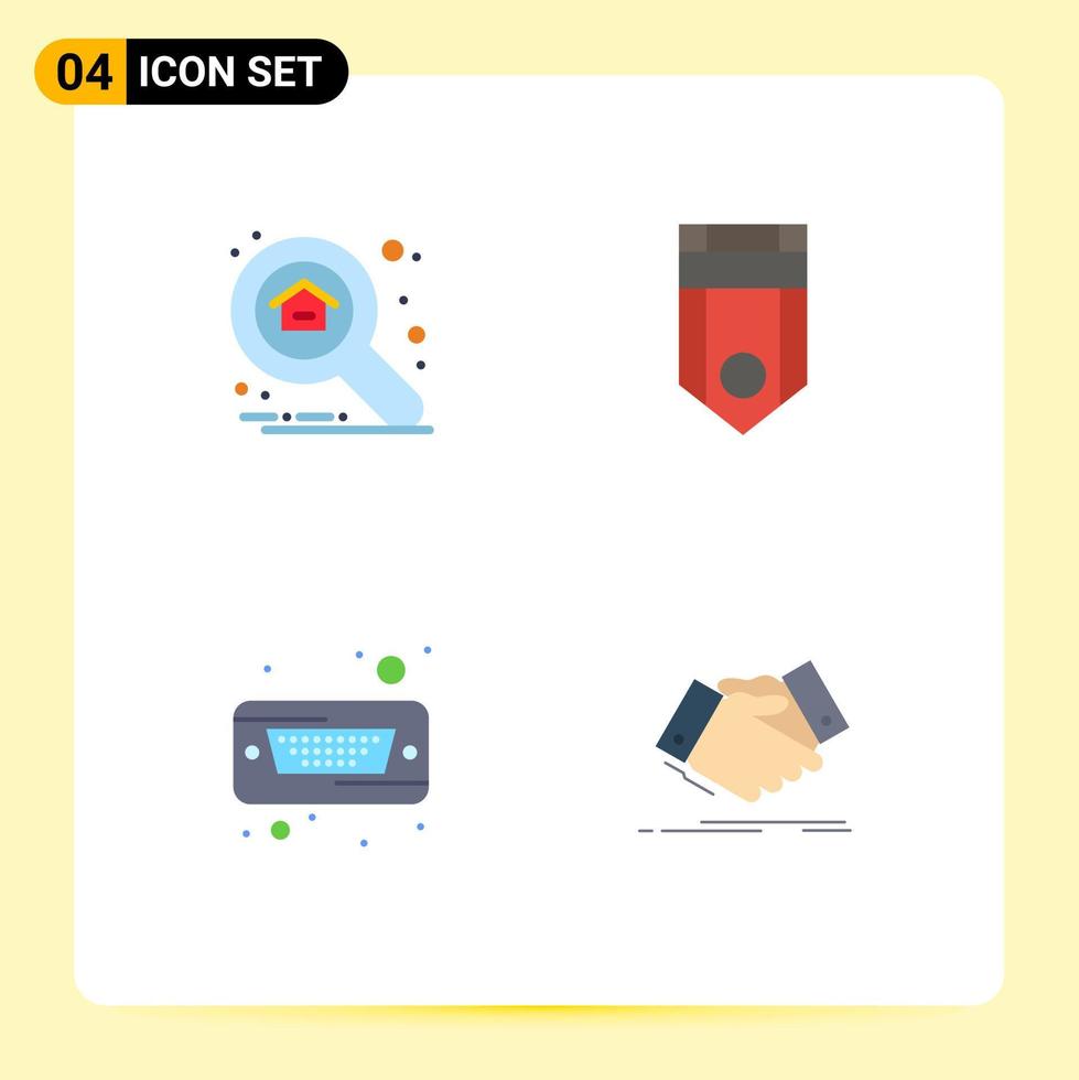 Modern Set of 4 Flat Icons and symbols such as apartment drive explore one hard disk Editable Vector Design Elements