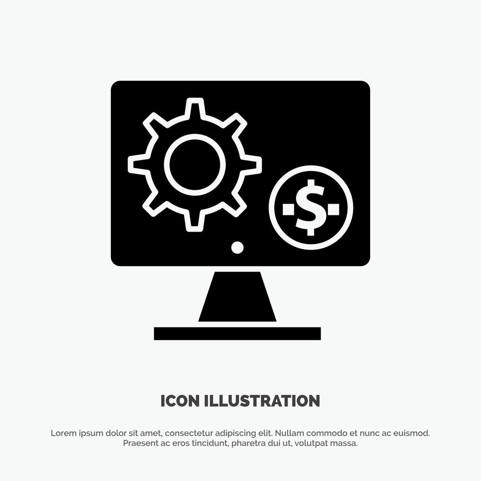 Generator Monitor Screen Setting Gear Money solid Glyph Icon vector