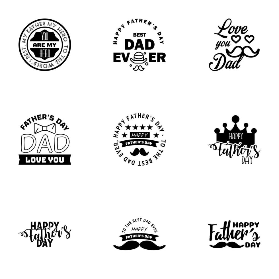 Happy fathers day 9 Black Typography Fathers day background design Fathers day greeting card Editable Vector Design Elements