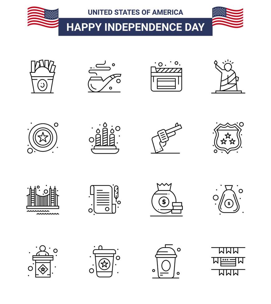 feliz día de la independencia paquete de iconos de 16 líneas para web e impresión de películas de hombres estrella estados unidos de elementos editables de diseño vectorial del día de estados unidos vector