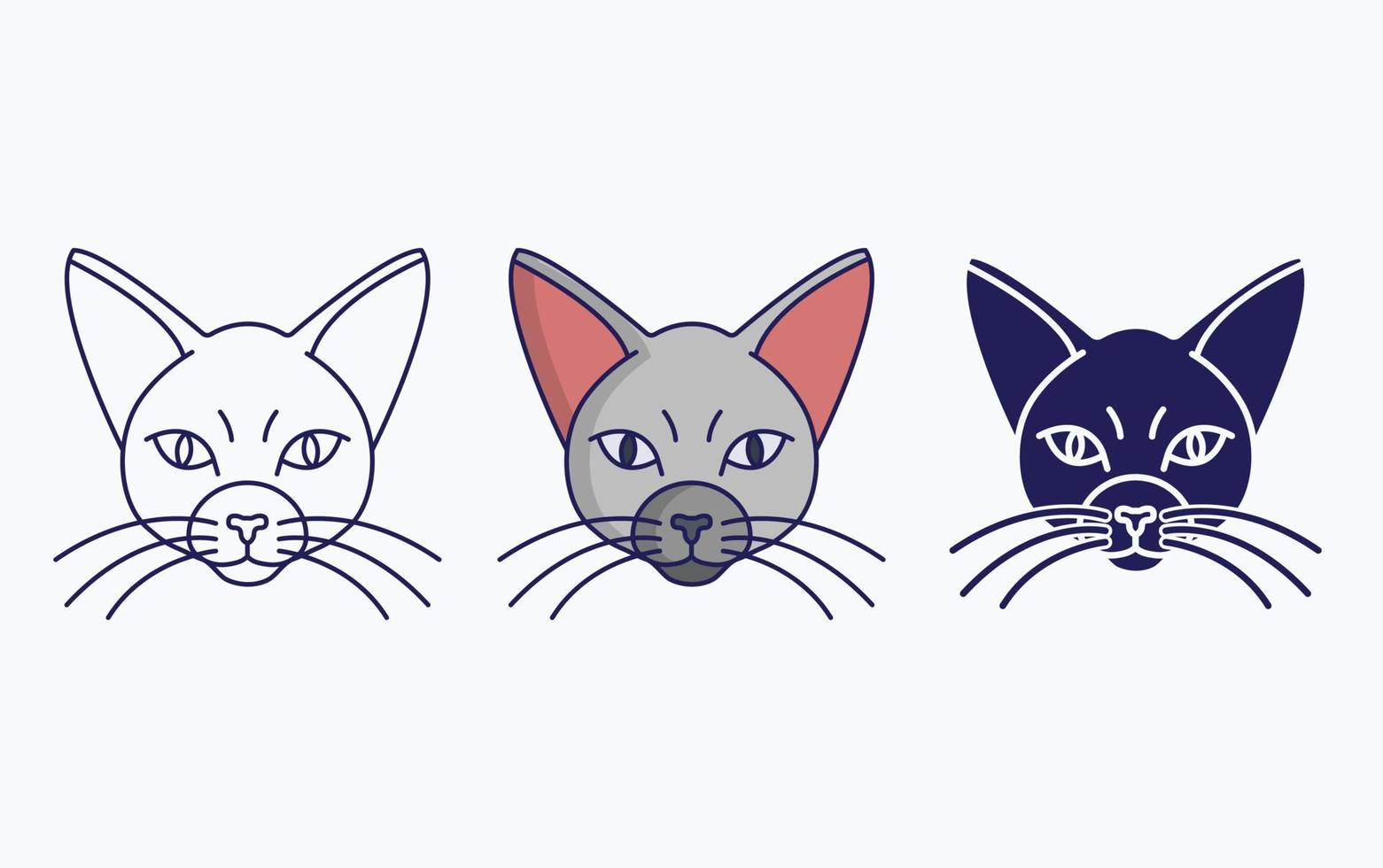 línea de cara de gato e icono de glifo, ilustración vectorial vector