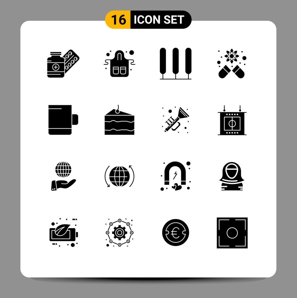 16 Universal Solid Glyphs Set for Web and Mobile Applications mug science kitchen medicine tree Editable Vector Design Elements
