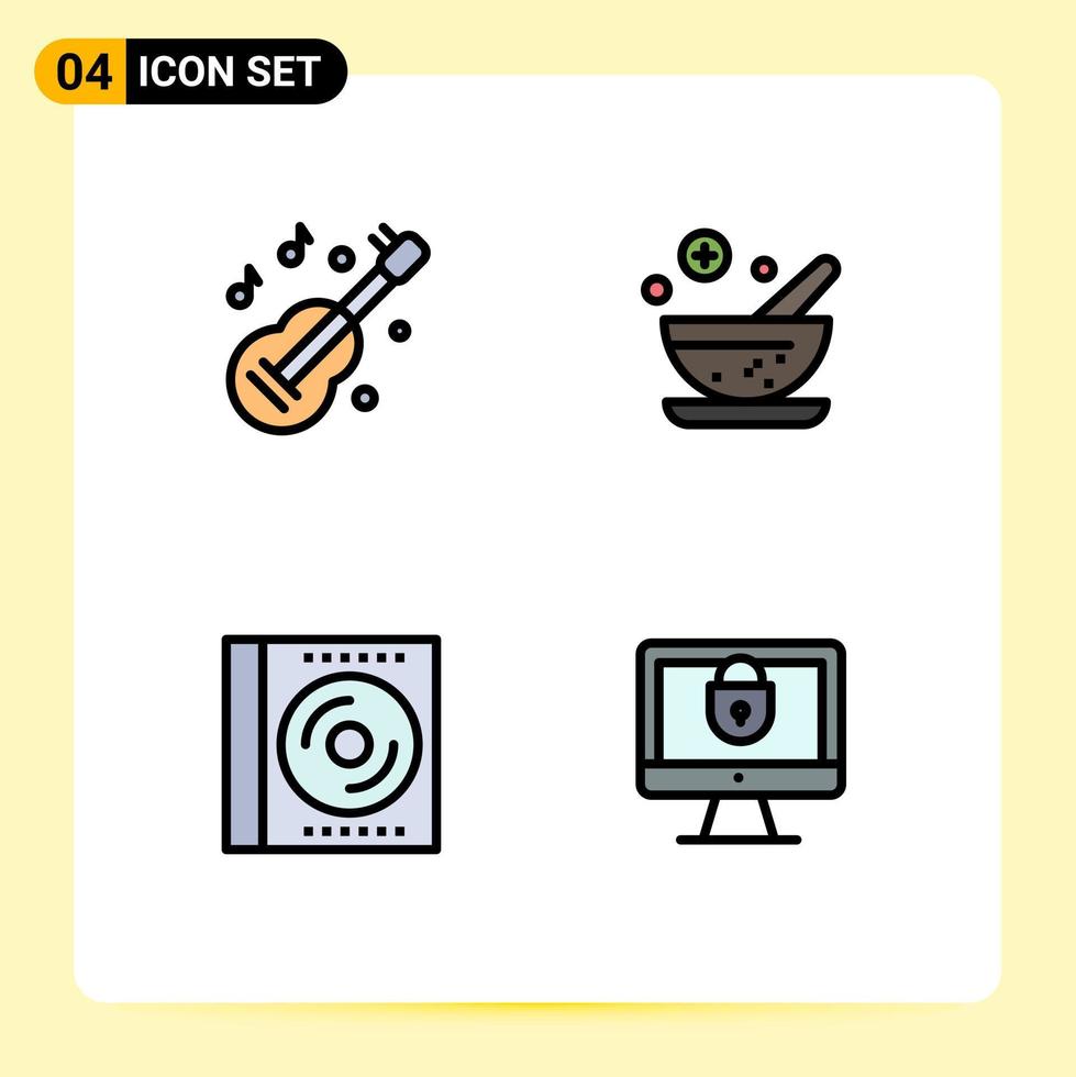 4 Universal Filledline Flat Colors Set for Web and Mobile Applications guitar compact music medical disc Editable Vector Design Elements
