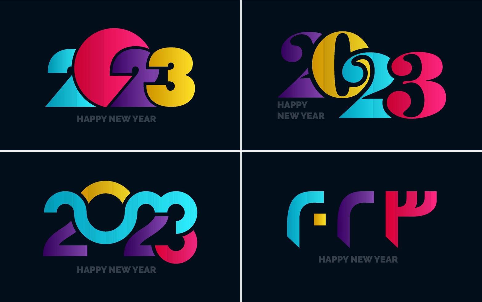 conjunto de diseño de logotipo 2023 feliz año nuevo. Plantilla de diseño de número 2023. decoración navideña 2023 símbolos de feliz año nuevo. diseño moderno de navidad para banner. red social. portada y calendario vector