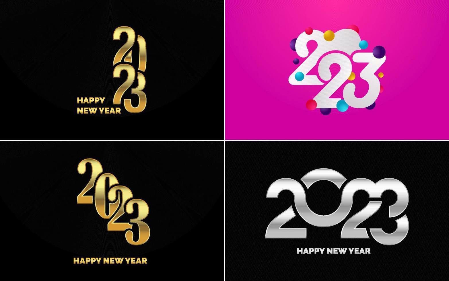 Set of logo design 2023 Happy New Year. 2023 number design template. Christmas decor 2023 Happy New Year symbols. Modern Xmas design for banner. social network. cover and calendar vector