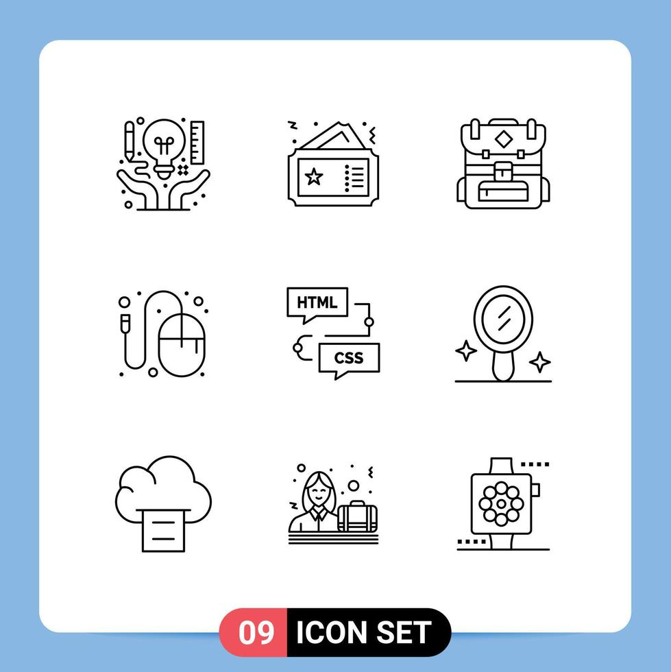 Editable Vector Line Pack of 9 Simple Outlines of mouse graphic cinema designer hiking Editable Vector Design Elements