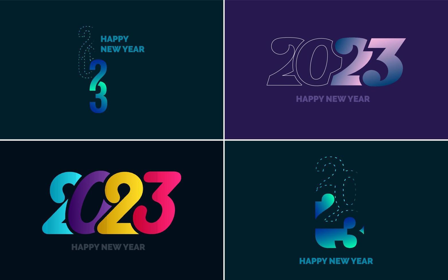 Big set 2023 Happy New Year black logo text design. 20 23 number design template. Collection of symbols of 2023 Happy New Year vector