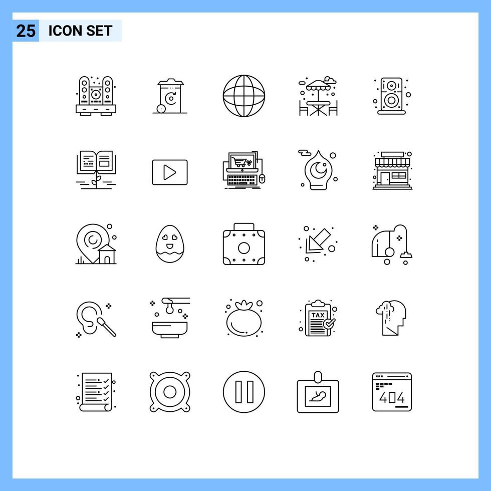 Line Pack of 25 Universal Symbols of player audio recycilben park table Editable Vector Design Elements