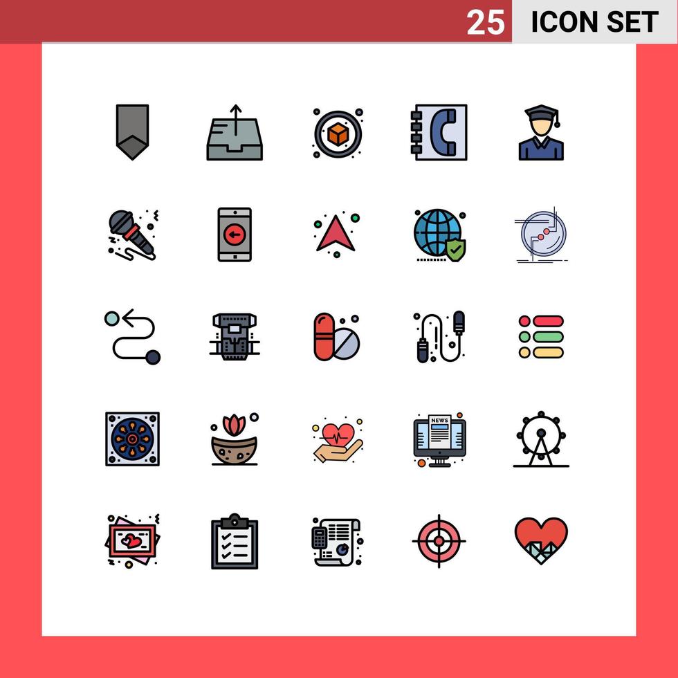 conjunto de 25 iconos modernos de la interfaz de usuario símbolos signos para la caja de información educativa contactos comunicación elementos de diseño vectorial editables vector