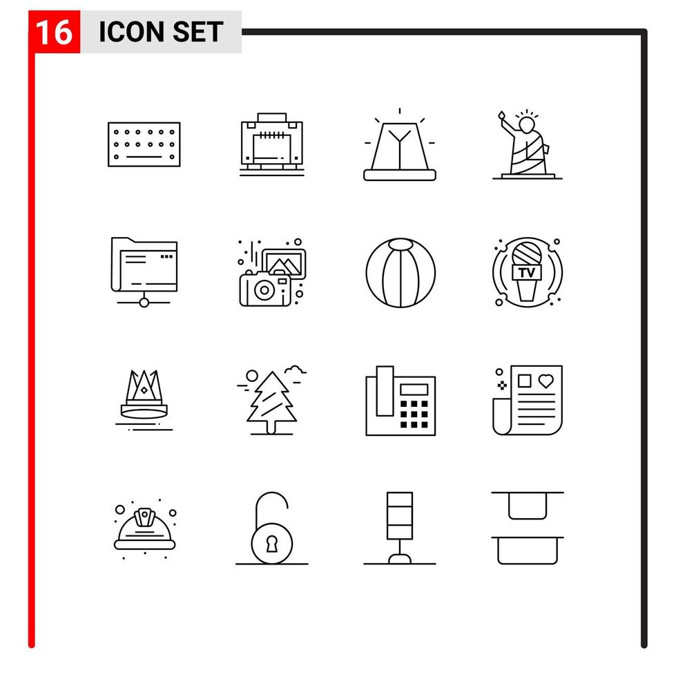 16 Universal Outline Signs Symbols of data usa bell statue liberty Editable Vector Design Elements