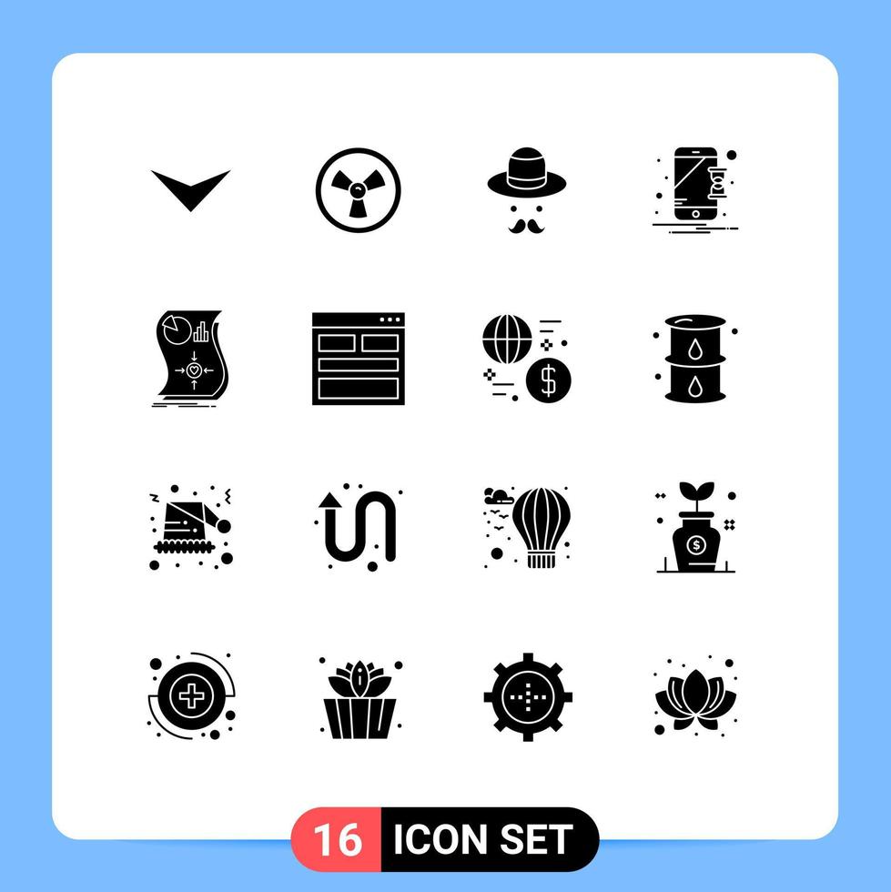 Set of 16 Modern UI Icons Symbols Signs for response love day estimation mobile Editable Vector Design Elements