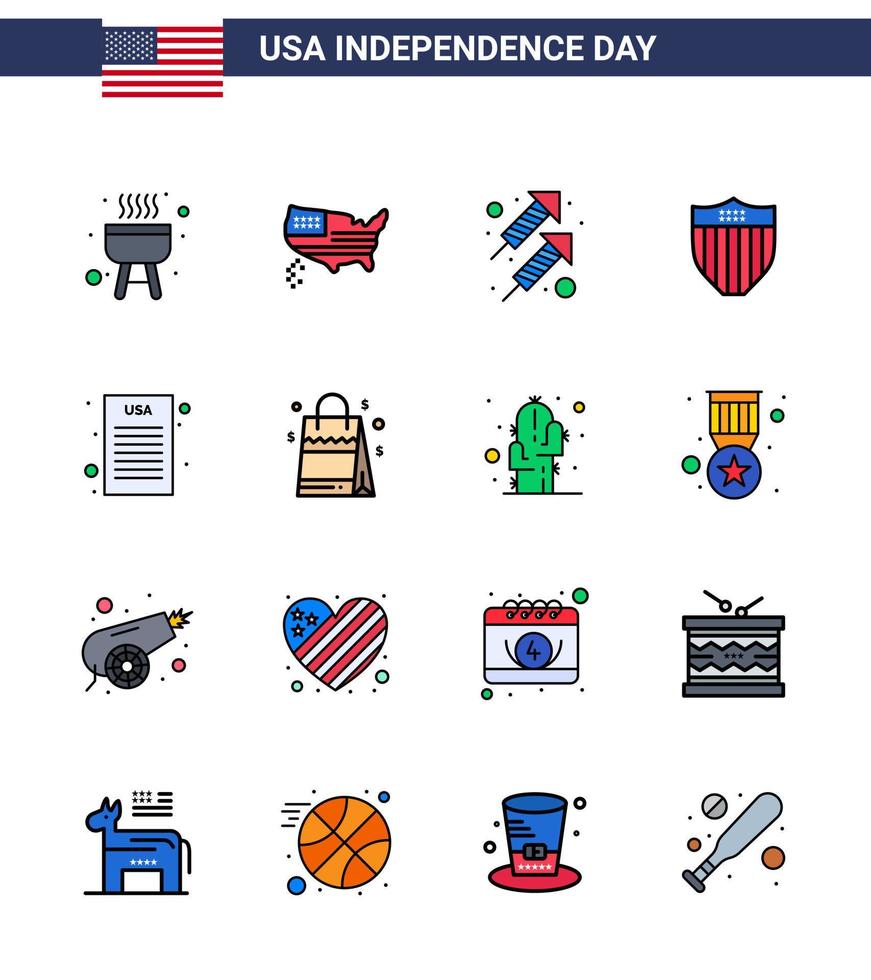 paquete de iconos de vector de stock de día americano 16 signos y símbolos de línea para declaración democrática fuego usa escudo elementos de diseño de vector de día de usa editable