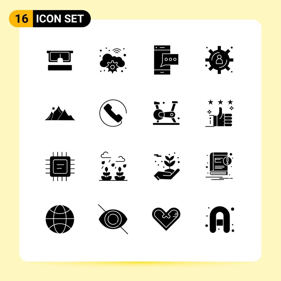 Editable Vector Line Pack of 16 Simple Solid Glyphs of landscape data management contact content storage smart phone Editable Vector Design Elements