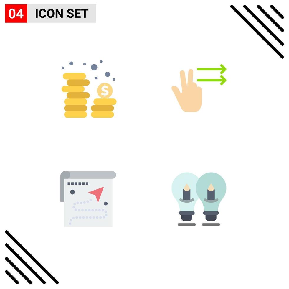 4 User Interface Flat Icon Pack of modern Signs and Symbols of cash target currency right position Editable Vector Design Elements