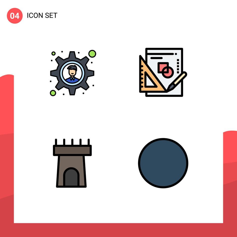 Group of 4 Modern Filledline Flat Colors Set for brainstorming sand book graph round Editable Vector Design Elements