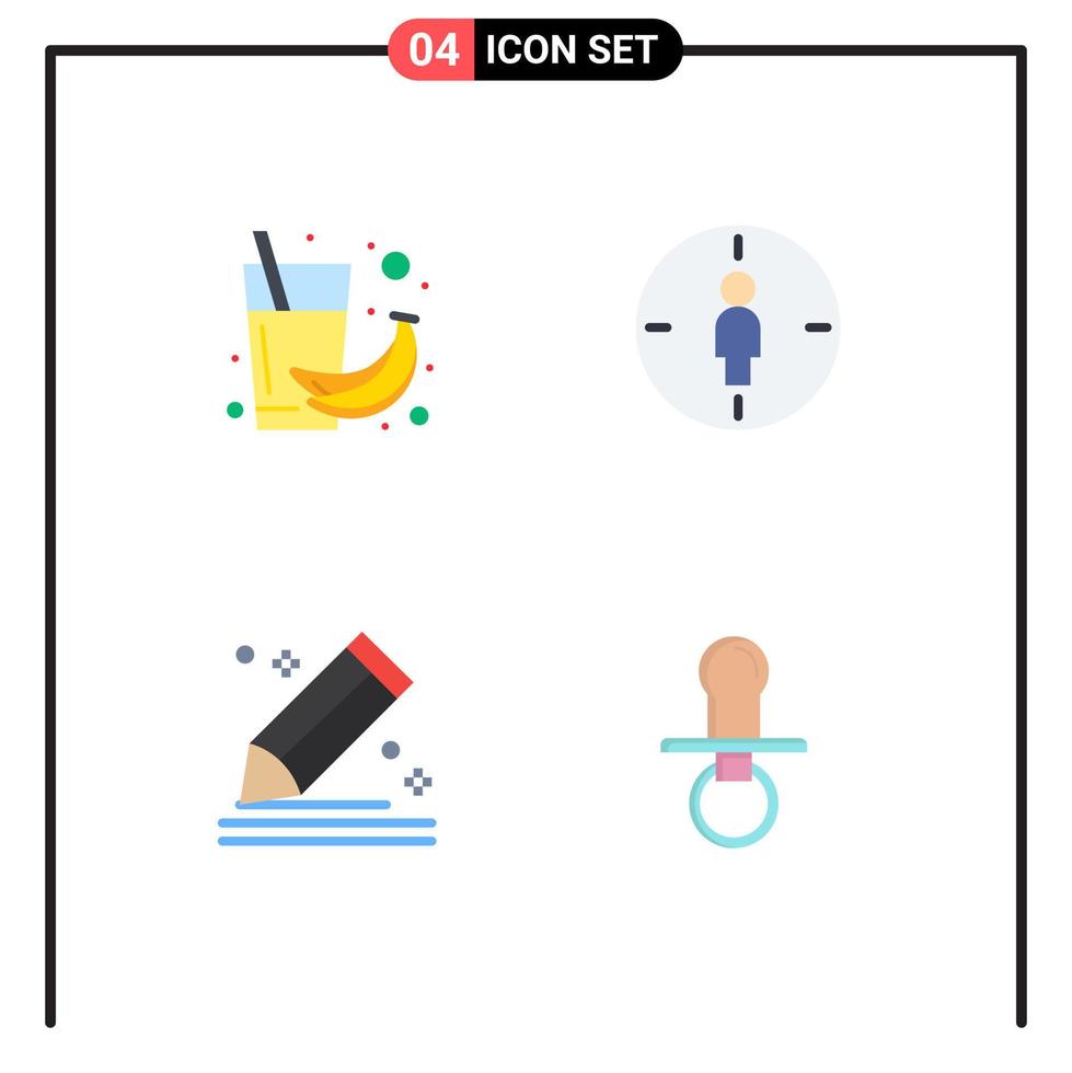 Modern Set of 4 Flat Icons Pictograph of banana compose health male pencil Editable Vector Design Elements