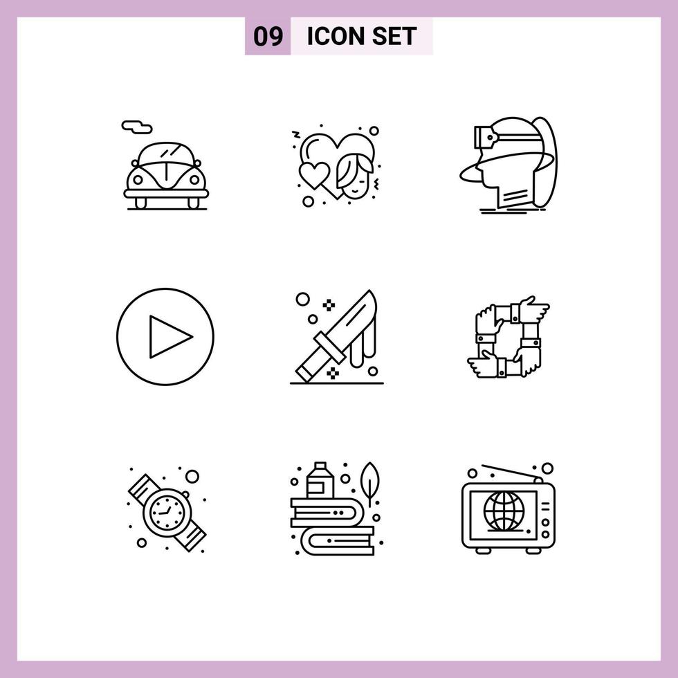 9 Outline concept for Websites Mobile and Apps cutlery blood man play vr Editable Vector Design Elements