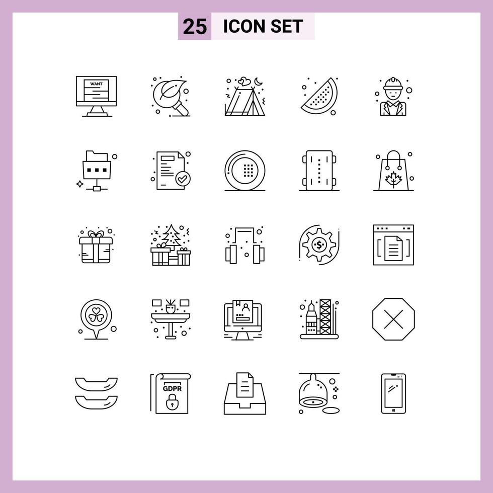 Modern Set of 25 Lines and symbols such as engineer food search lemon tent Editable Vector Design Elements