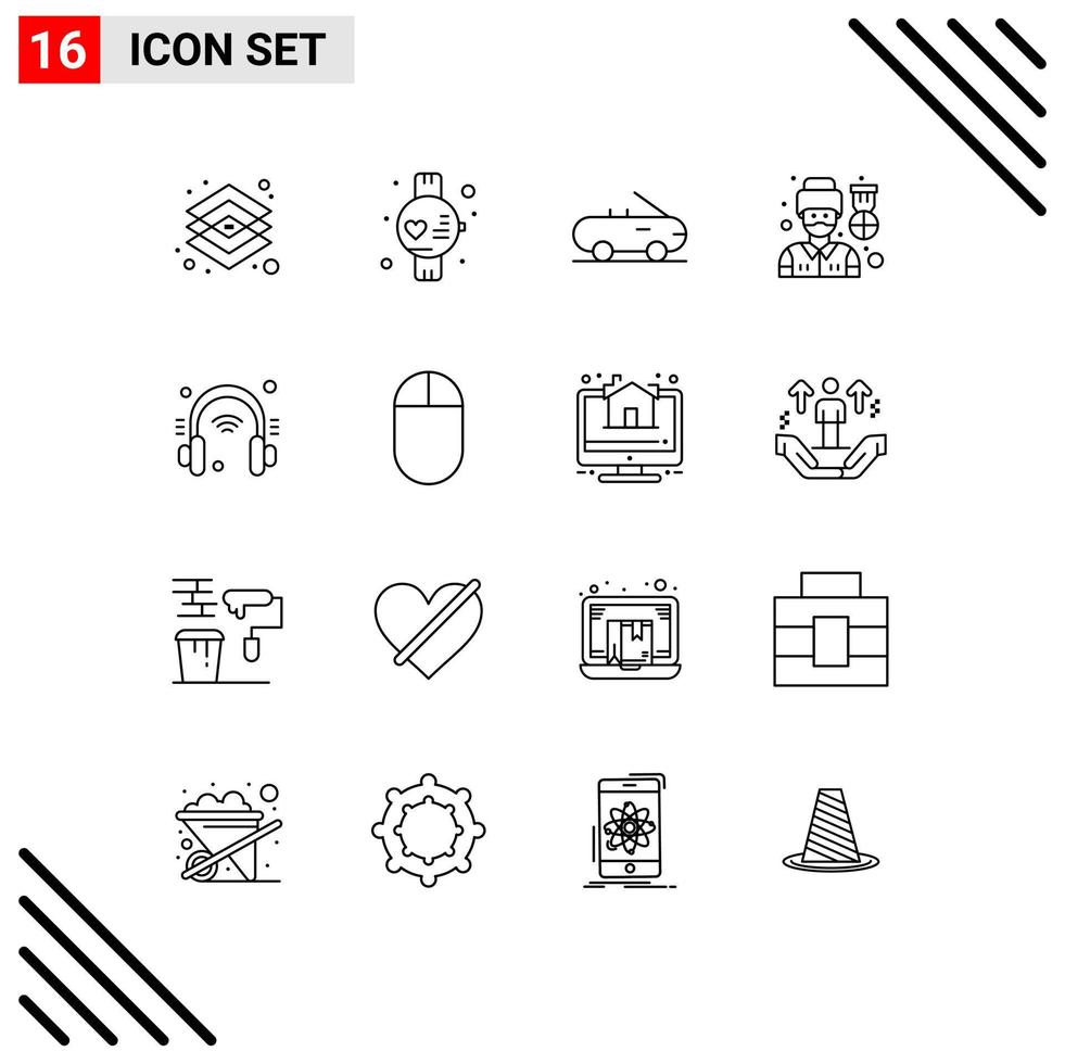 Mobile Interface Outline Set of 16 Pictograms of internet of things helpdesk cabriolet headphone soldier Editable Vector Design Elements